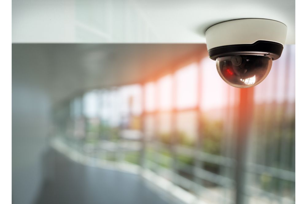 security camera surveillance installed on ceiling